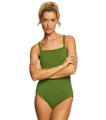 Penbrooke Krinkle Chlorine Resistant Square Neck One Piece Swimsuit