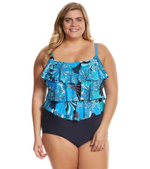 Penbrooke Plus Size Shell A Go-Go Triple Tier One Piece Swimsuit