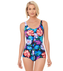 Penbrooke Women's Garden Variety Shirred Girl Leg One Piece Swimsuit