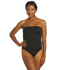 Nike Women's Solid Lace-Up Back Bandeau One Piece Swimsuit