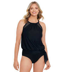 Shape Solver By Penbrooke Women's Meshed Up High Neck Blouson Tankini Top