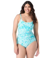 Roxanne Women's Chlorine Resistant Bra Sized Cabana Lights Shirred One Piece Swimsuit (D/DD Cup)