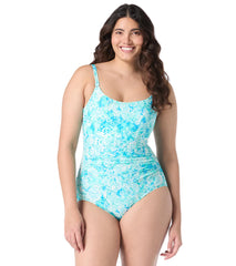 Roxanne Women's Chlorine Resistant Bra Sized Cabana Lights Shirred One Piece Swimsuit (D/DD Cup)