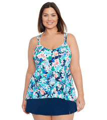 Shape Solver By Penbrooke Women's Plus Size Ditsy Days Princess Seam Hi Lo Tankini Top
