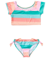 Snapper Rock Girls' Sunset Stripe Crop SS Rash Top Set (Toddler, Little Kid, Big Kid)