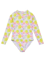 Snapper Rock Girls' Aloha Vacay Sustainable Long Sleeve One Piece Surf Suit (Big Kid)