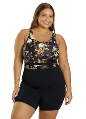 Sporti Plus Size HydroLast Moonlit Flora Chlorine Resistant Scoop Back Unitard One Piece Swimsuit