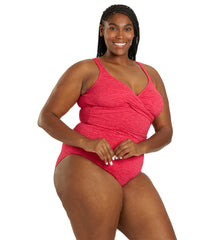 Penbrooke Krinkle Women's Plus Size Chlorine Resistant Twist Front Long Torso One Piece Swimsuit