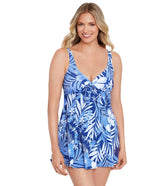 Shape Solver By Penbrooke Women's In My Blues Bow Front Swim Dress