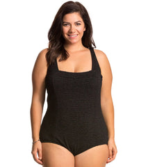 Penbrooke Krinkle Plus Size Chlorine Resistant Square Neck One Piece Swimsuit