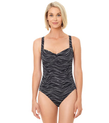 Penbrooke Women's Chlorine Resistant Spa Tidal Wave Shirred One Piece Swimsuit