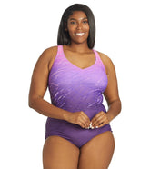 Sporti Plus Size Conservative Printed Ombre Girl Leg One Piece Swimsuit