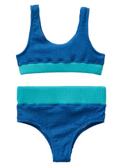Seaesta Surf Girls' Crinkle Color Block Two Piece Bikini Set (Toddler, Little Kid, Big Kid)