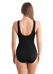 Shape Solver SPORT Shape Solver Sport Women's Modern Mosaic Binded Highneck One Piece Swimsuit