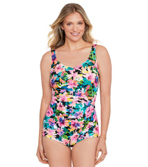 Shape Solver By Penbrooke Women's Glowing Pains Spa Chlorine Resistant Shirred Girl Leg One Piece Swimsuit