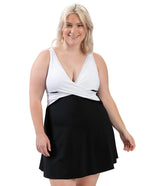 Dolfin Women's Aquashape Solid V-Neck Wrap Swim Dress Black/White