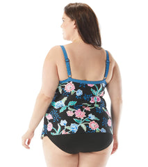 Beach House Women's Plus Size Floral Fantasy Jane Ruffle Tankini Top