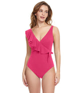 Profile by Gottex Women's Tutti Frutti Ruffle Surplice Tie Side One Piece Swimsuit