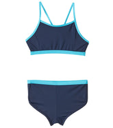 Sporti Little Girls' UPF 50+ Active Contrast Solid Two Piece Boyshort Bikini Set