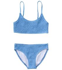 Snapper Rock Girls' Powder Blue Sustainable Shirred Bikini Set (Little Kid, Big Kid)