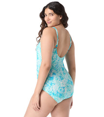 Roxanne Women's Chlorine Resistant Bra Sized Cabana Lights Shirred One Piece Swimsuit (D/DD Cup)