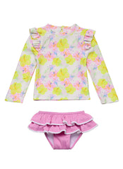 Snapper Rock Girls' Aloha Vacay Ruffle Long Sleeve Two Piece Rash Guard Set (Baby, Toddler, Little Kid)