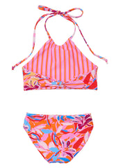 Snapper Rock Girls' Blooming Sunset Reversible Halter Two Piece Bikini Set (Little Kid, Big Kid)