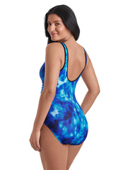 Shape Solver SPORT Shape Solver Sport Women's Laguna Waters Shirred Zipper Tank One Piece Swimsuit