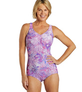 Sporti Jungle Floral Conservative Printed Girl Leg One Piece Swimsuit
