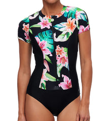 Next by Athena Women's Malibu Keoki Palms Zip One Piece Swimsuit