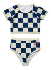 Seaesta Surf Girls' Nautical Checks Two Piece Rash Guard Set (Toddler, Little Kid, Big Kid)