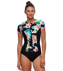 Next by Athena Women's Malibu Keoki Palms Zip One Piece Swimsuit