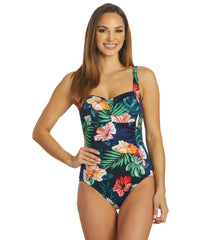 Penbrooke Women's Chlorine Resistant Tropique Shirred One Piece Swimsuit