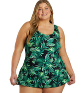 Sporti Plus Size Tropical Palm Leaf Swim Dress