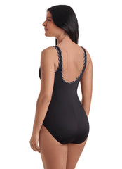 Shape Solver SPORT Shape Solver Sport Women's In Graphic Details Shirred Zipper Tank One Piece Swimsuit