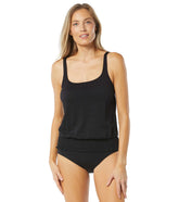 Beach House Women's Solid Pique Brandy Smocked Blouson Tankini Top
