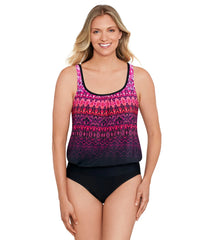 Shape Solver By Penbrooke Women's Biased View Shirred Neck Blouson Tankini Top