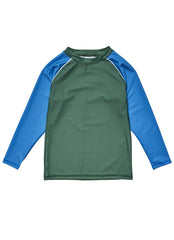 Snapper Rock Boys' Olive Blue Long Sleeve Rash Guard (Toddler, Little Kid, Big Kid)