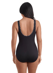 Shape Solver SPORT Shape Solver Sport Women's In Graphic Details Shirred Zipper Tank One Piece Swimsuit