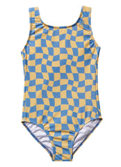 Seaesta Surf Girls' Wavy Checks One Piece Swimsuit (Toddler, Little Kid, Big Kid)