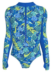 Nike Girls' Outline Floral Long Sleeve One Piece Swimsuit (Big Kid)