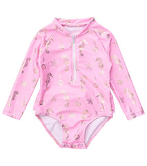 Snapper Rock Girls' Seahorse Sparkle LS Surf Suit (Baby, Toddler, Little Kid)