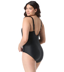 Roxanne Women's Chlorine Resistant Bra Sized Tropical Draped Sash One Piece Swimsuit (D/DD Cup)