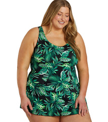 Sporti Plus Size Tropical Palm Leaf Swim Dress