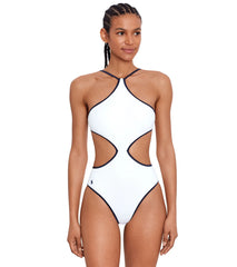 Polo Ralph Lauren Women's Tipped Solids High Neck One Piece Swimsuit