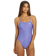 Nike Women's HydraStrong Multi Print Lace Up Tie Back One Piece Swimsuit
