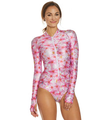 SlipIns Plumeria Zippered Mini Long Sleeve Swimsuit