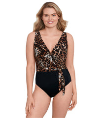 Longitude Women's Catcall Belted Surplice Long Torso One Piece Swimsuit