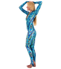 SlipIns Women's Green Abalone Zippered Unitard