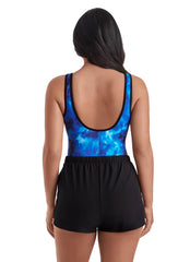 Shape Solver SPORT Shape Solver Sport Women's Laguna Waters Binded Scoopneck Runaround One Piece Swimsuit